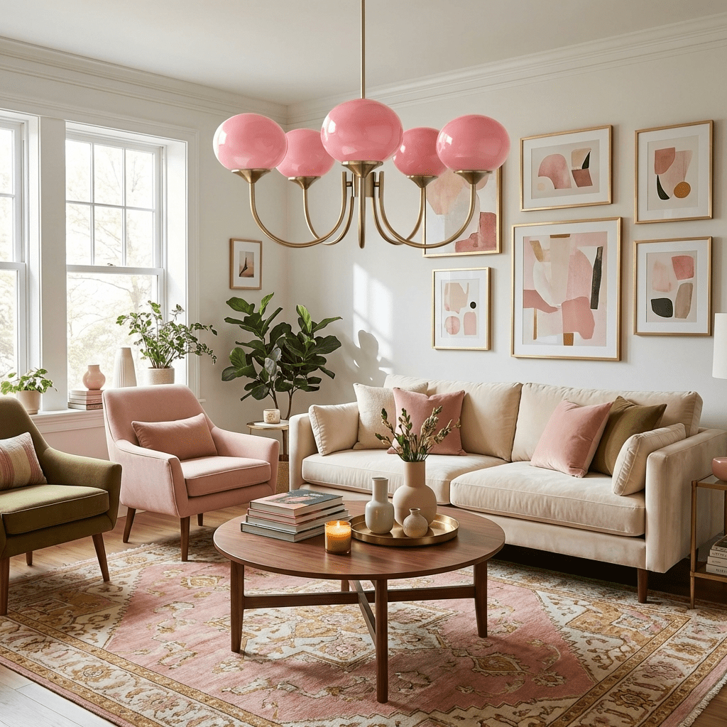 Marshmallow | Modern Glass Bubble Chandelier with Hand-Sprayed Pink Shades