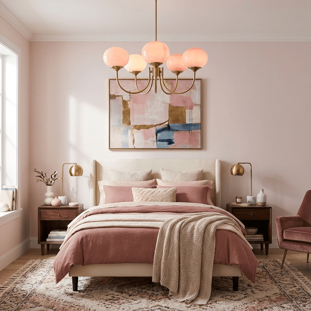Marshmallow | Modern Glass Bubble Chandelier with Hand-Sprayed Pink Shades