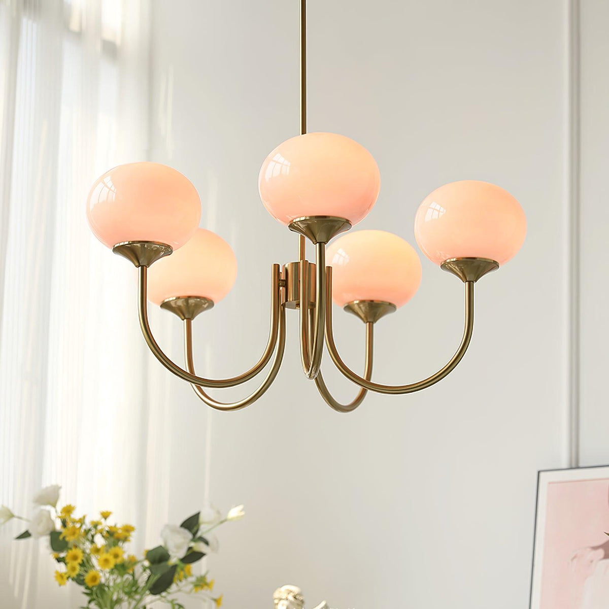 Marshmallow | Modern Glass Bubble Chandelier with Hand-Sprayed Pink Shades