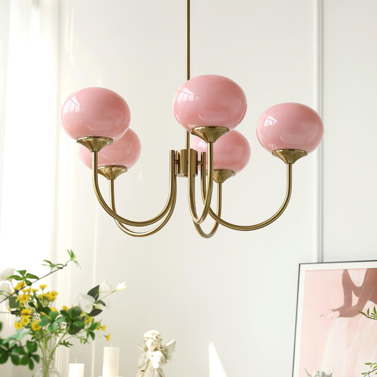 Marshmallow | Modern Glass Bubble Chandelier with Hand-Sprayed Pink Shades