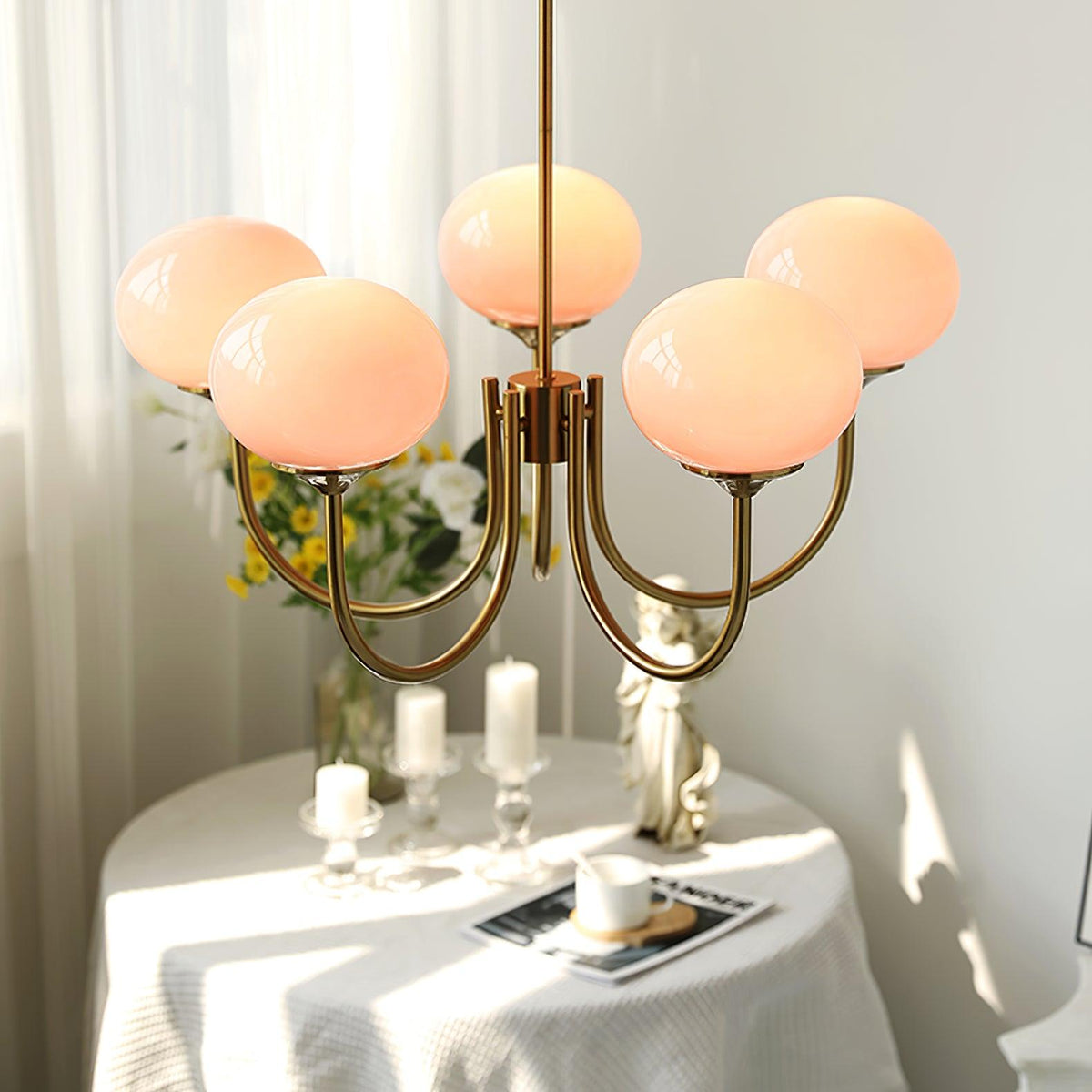 Marshmallow | Modern Glass Bubble Chandelier with Hand-Sprayed Pink Shades