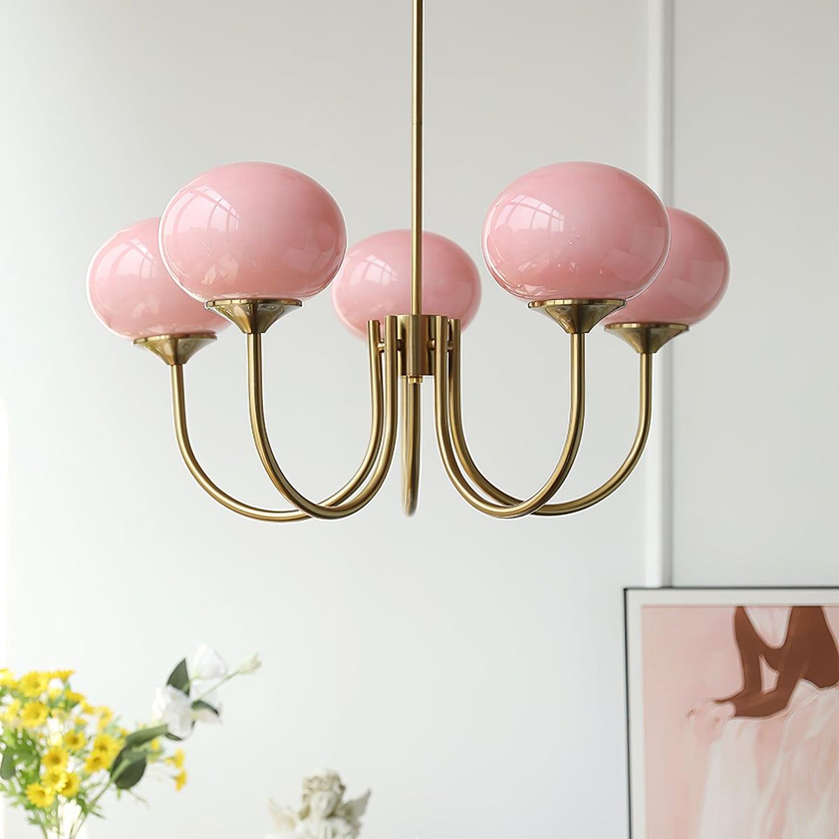 Marshmallow | Modern Glass Bubble Chandelier with Hand-Sprayed Pink Shades