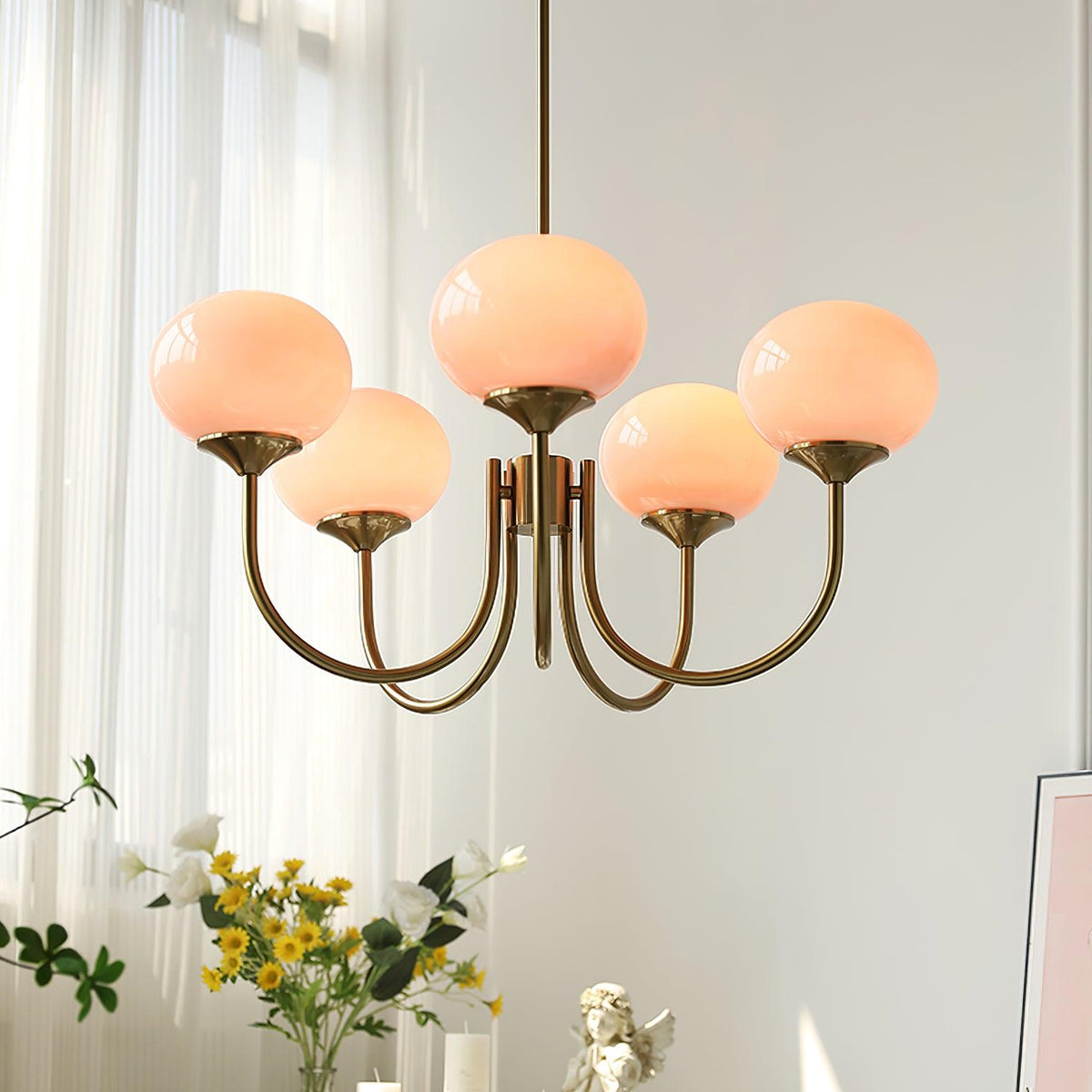 Marshmallow | Modern Glass Bubble Chandelier with Hand-Sprayed Pink Shades