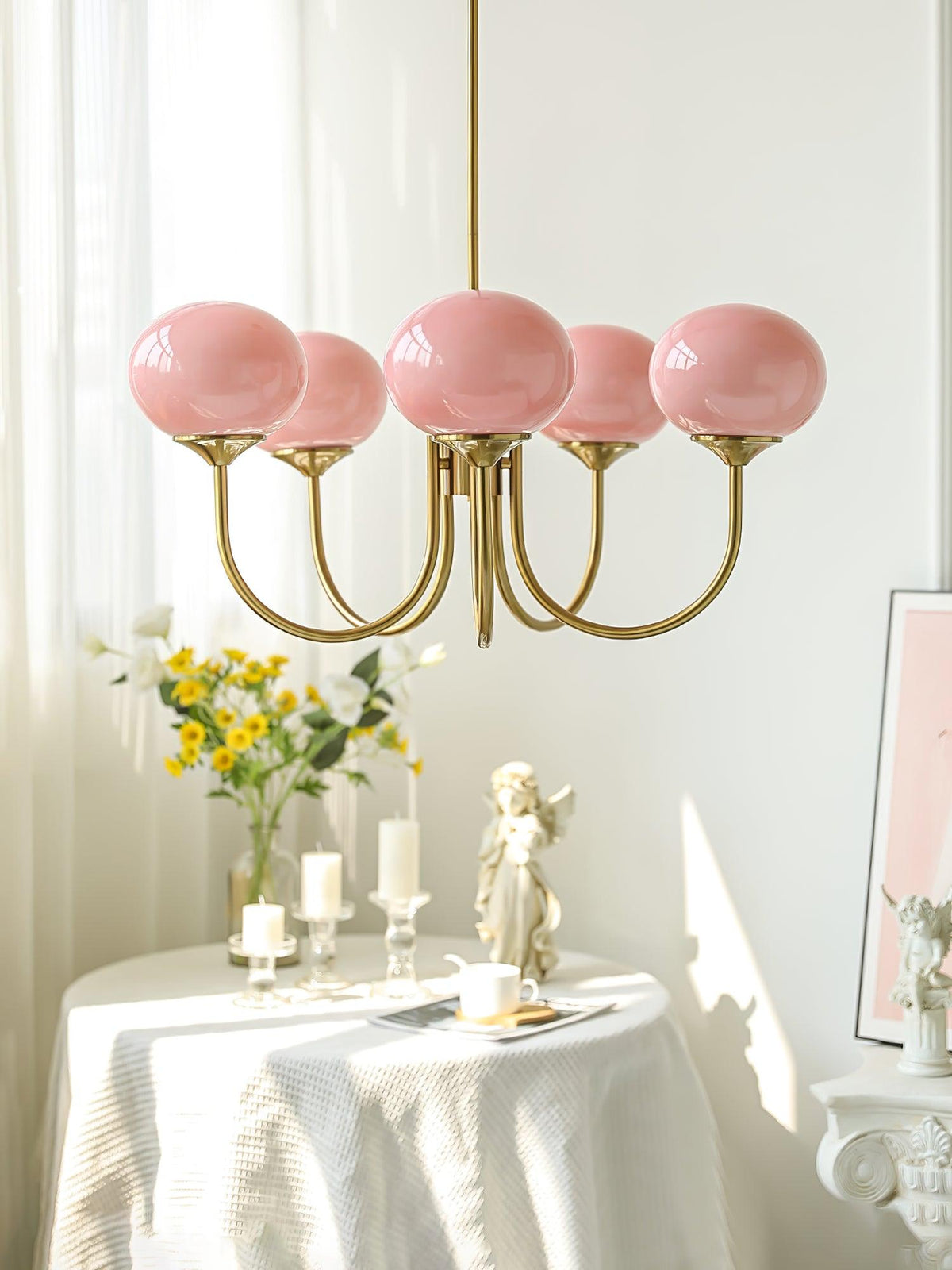 Marshmallow | Modern Glass Bubble Chandelier with Hand-Sprayed Pink Shades