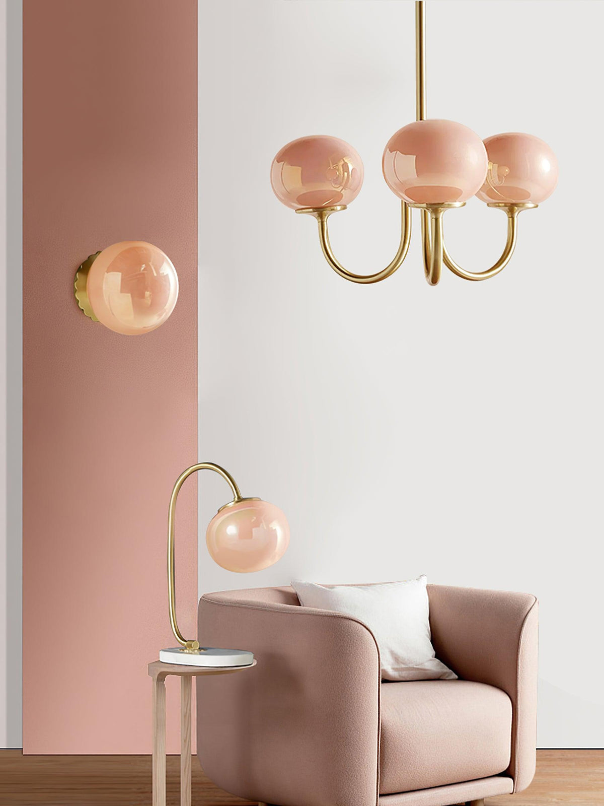 Marshmallow | Modern Glass Bubble Chandelier with Hand-Sprayed Pink Shades