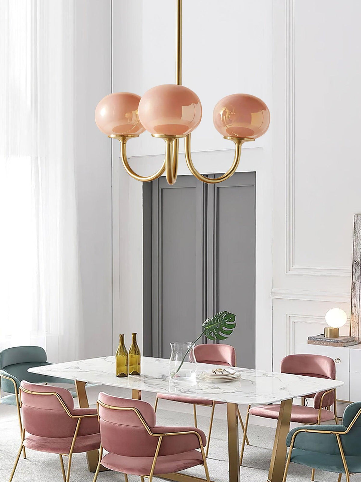 Marshmallow | Modern Glass Bubble Chandelier with Hand-Sprayed Pink Shades