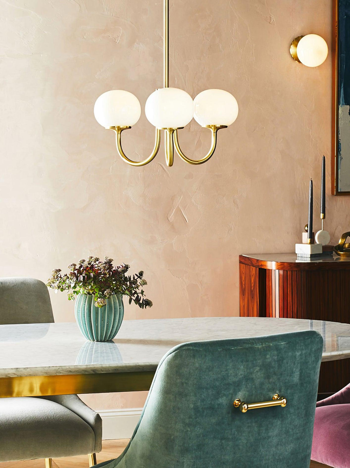 Marshmallow | Modern Glass Bubble Chandelier with Hand-Sprayed Pink Shades