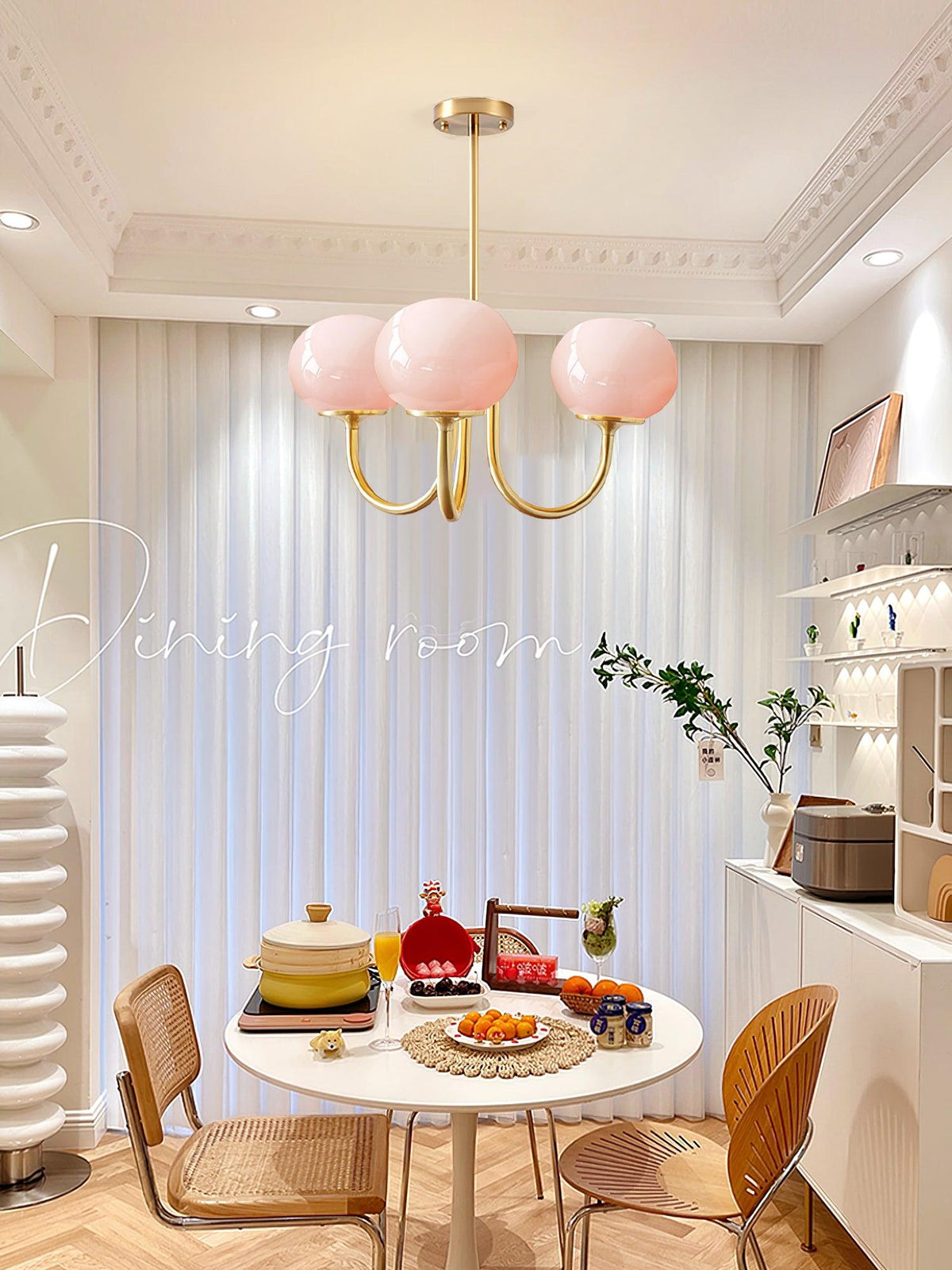 Marshmallow | Modern Glass Bubble Chandelier with Hand-Sprayed Pink Shades