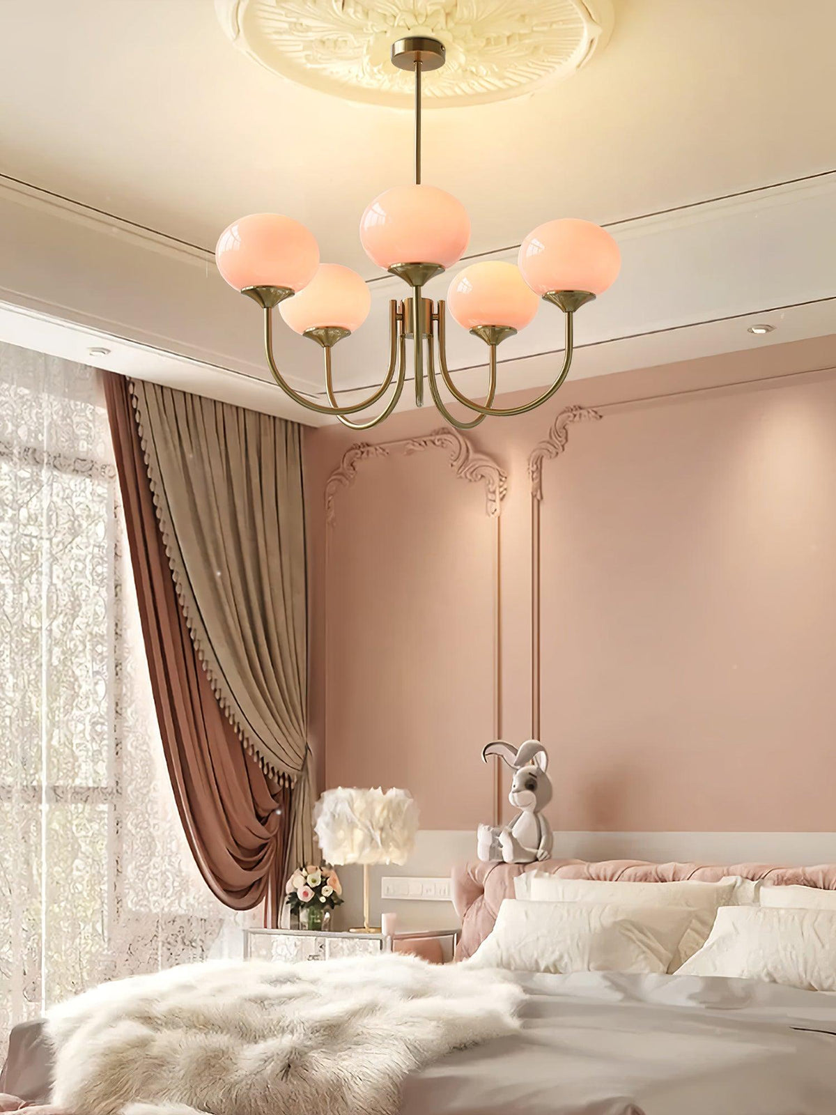 Marshmallow | Modern Glass Bubble Chandelier with Hand-Sprayed Pink Shades