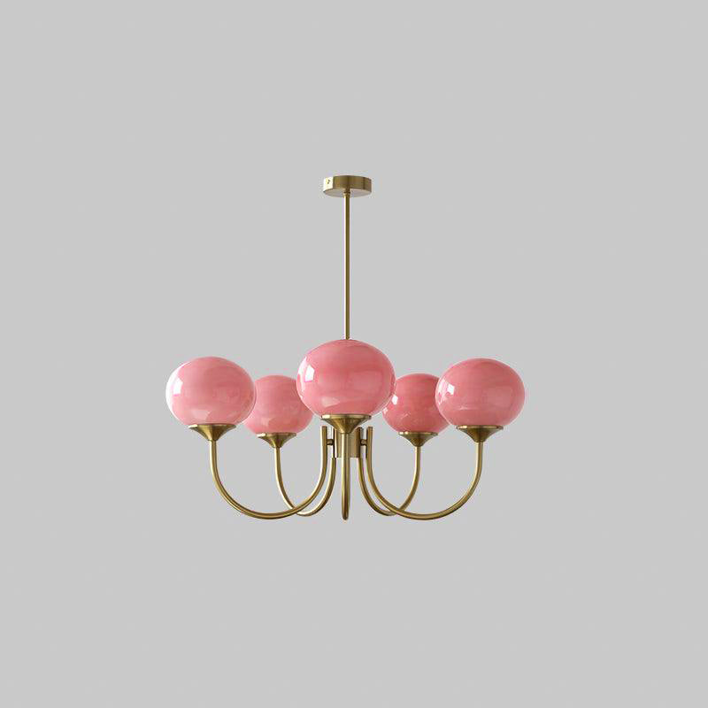 Marshmallow | Modern Glass Bubble Chandelier with Hand-Sprayed Pink Shades