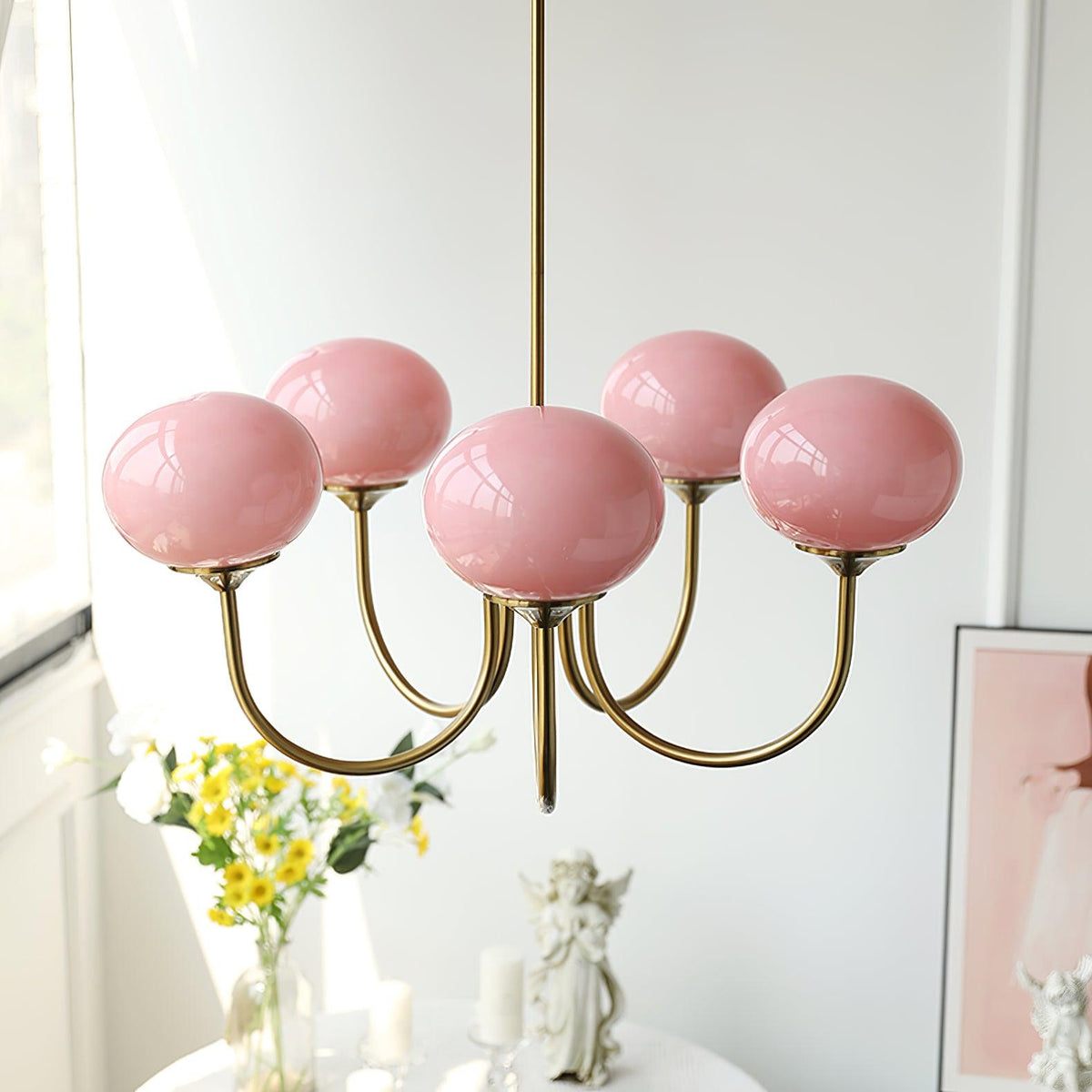 Marshmallow | Modern Glass Bubble Chandelier with Hand-Sprayed Pink Shades