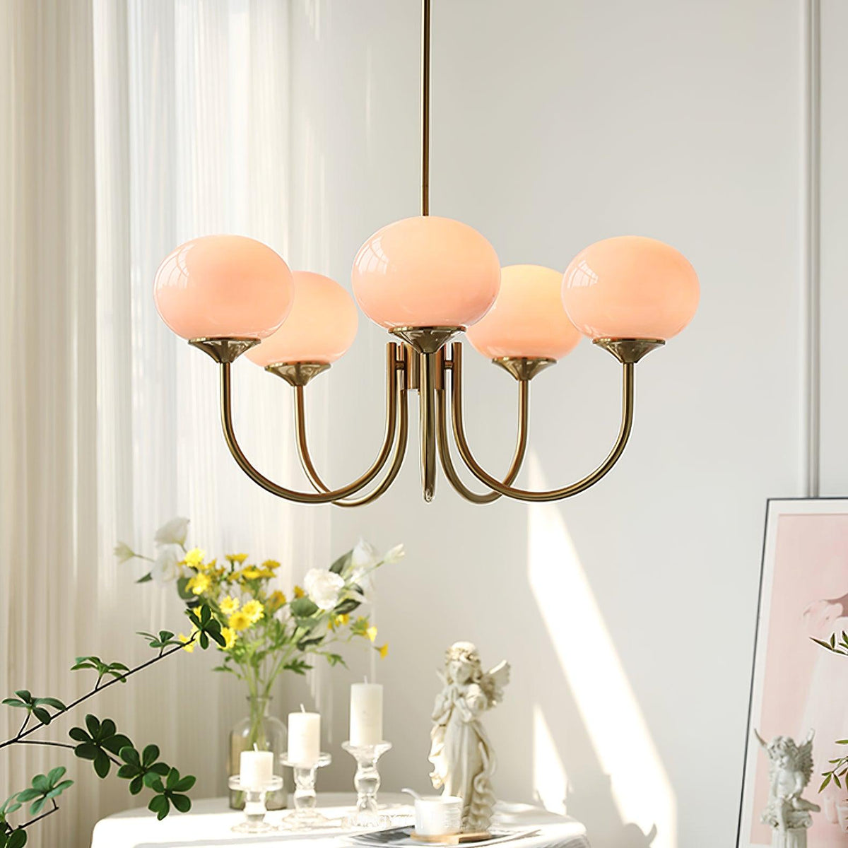 Marshmallow | Modern Glass Bubble Chandelier with Hand-Sprayed Pink Shades
