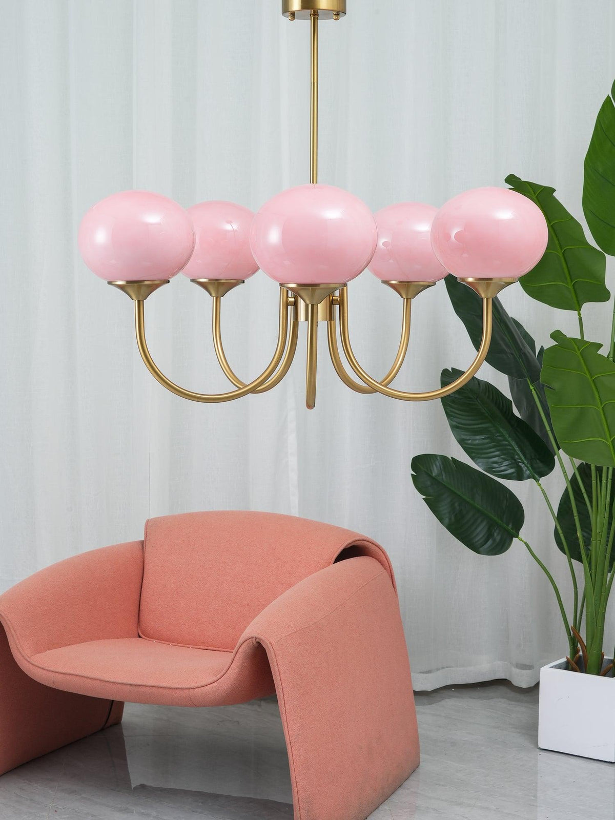 Marshmallow | Modern Glass Bubble Chandelier with Hand-Sprayed Pink Shades