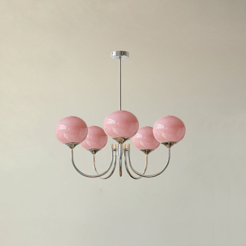 Marshmallow | Modern Glass Bubble Chandelier with Hand-Sprayed Pink Shades