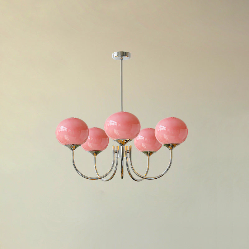 Marshmallow | Modern Glass Bubble Chandelier with Hand-Sprayed Pink Shades