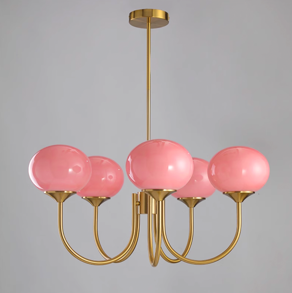 Marshmallow | Modern Glass Bubble Chandelier with Hand-Sprayed Pink Shades