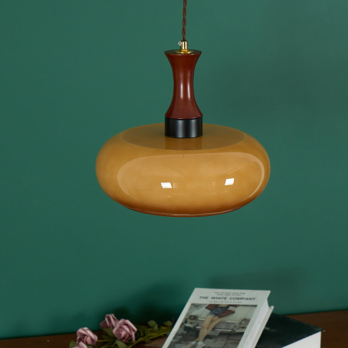 Plug-In Glass Pendant Light with No Hardwiring | Antique Brown Shade for Any Room