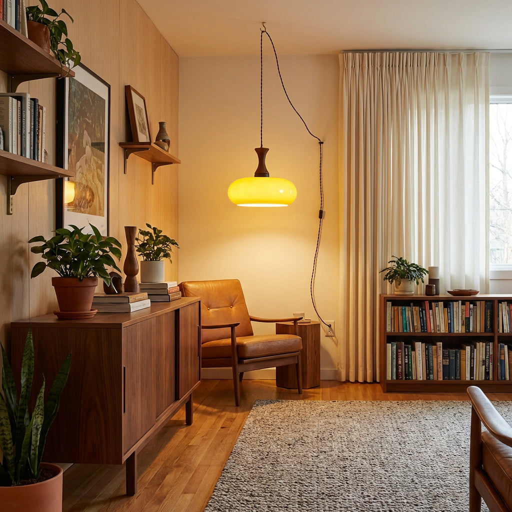 Plug-In Glass Pendant Light with No Hardwiring | Antique Brown Shade for Any Room