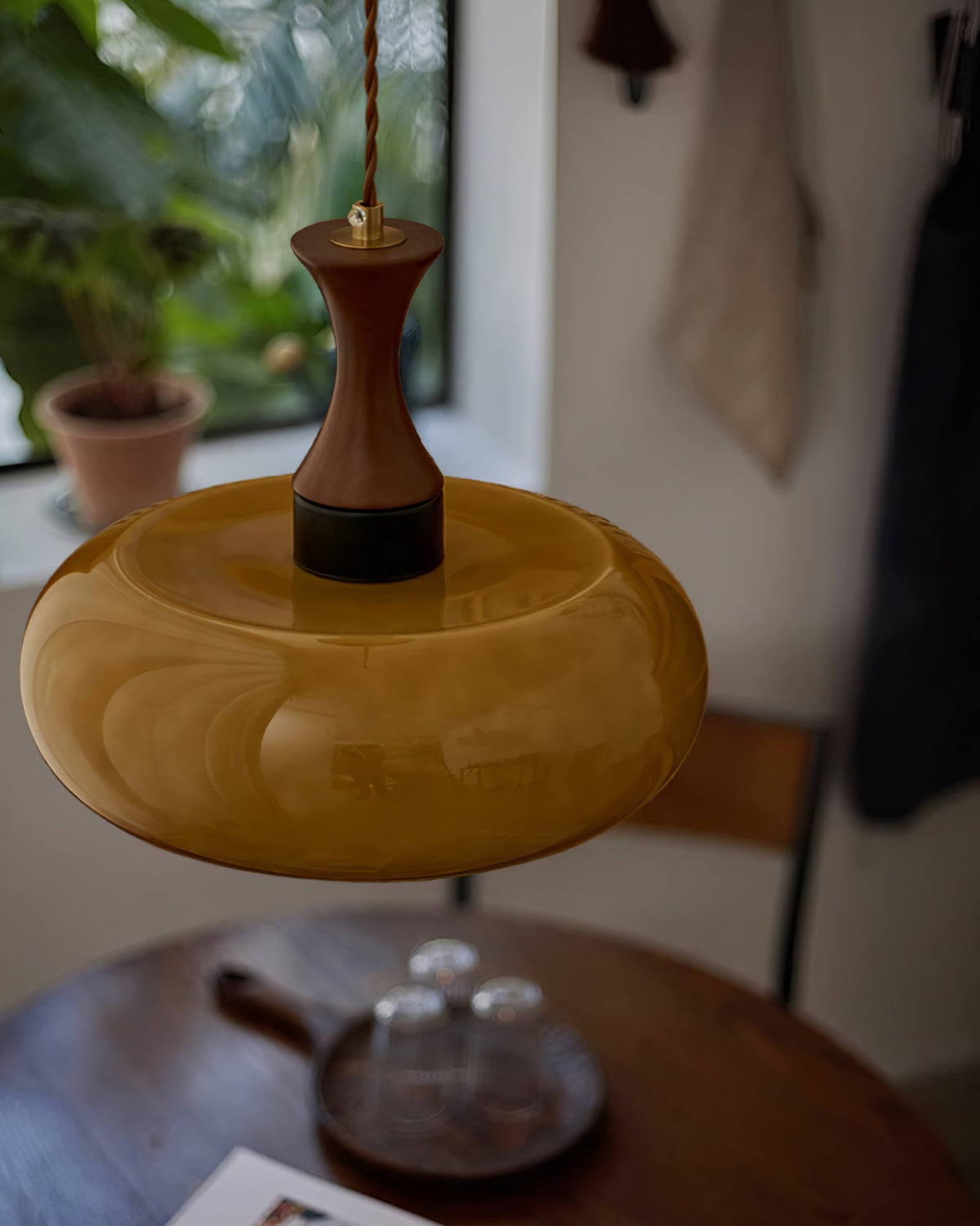 Plug-In Glass Pendant Light with No Hardwiring | Antique Brown Shade for Any Room