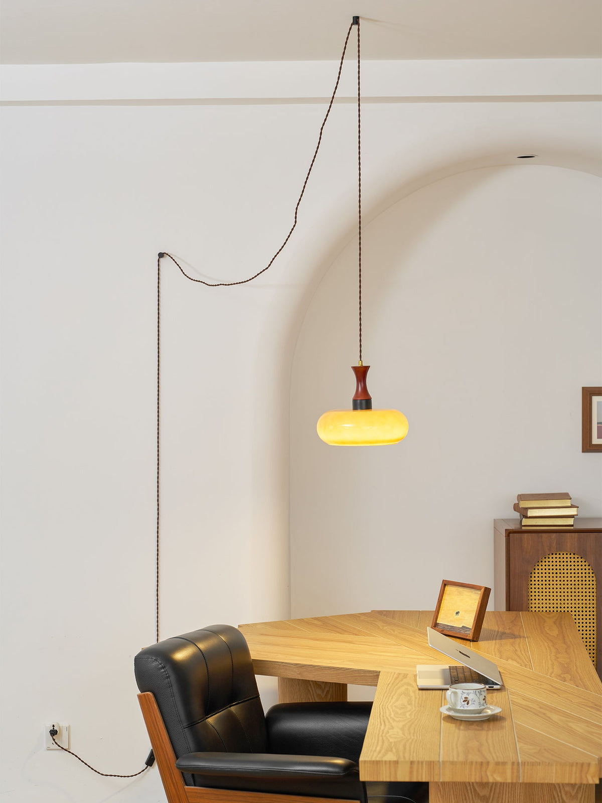 Plug-In Glass Pendant Light with No Hardwiring | Antique Brown Shade for Any Room