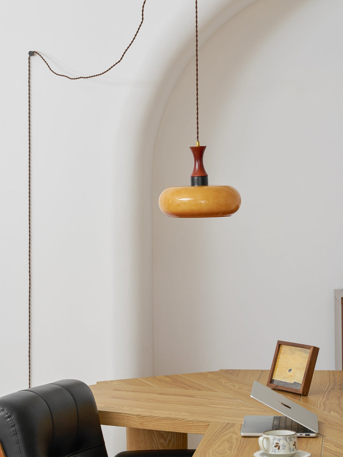Plug-In Glass Pendant Light with No Hardwiring | Antique Brown Shade for Any Room