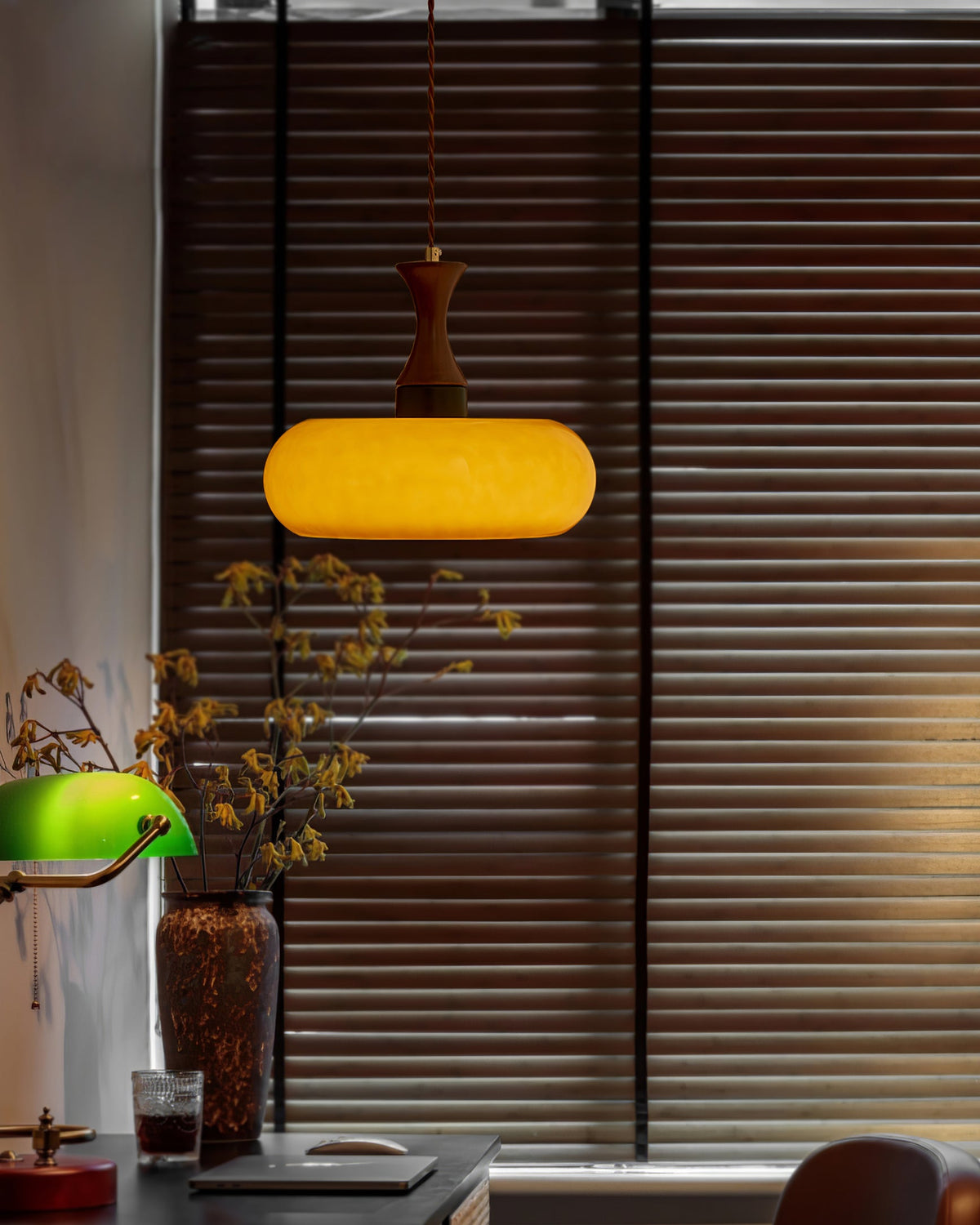 Plug-In Glass Pendant Light with No Hardwiring | Antique Brown Shade for Any Room