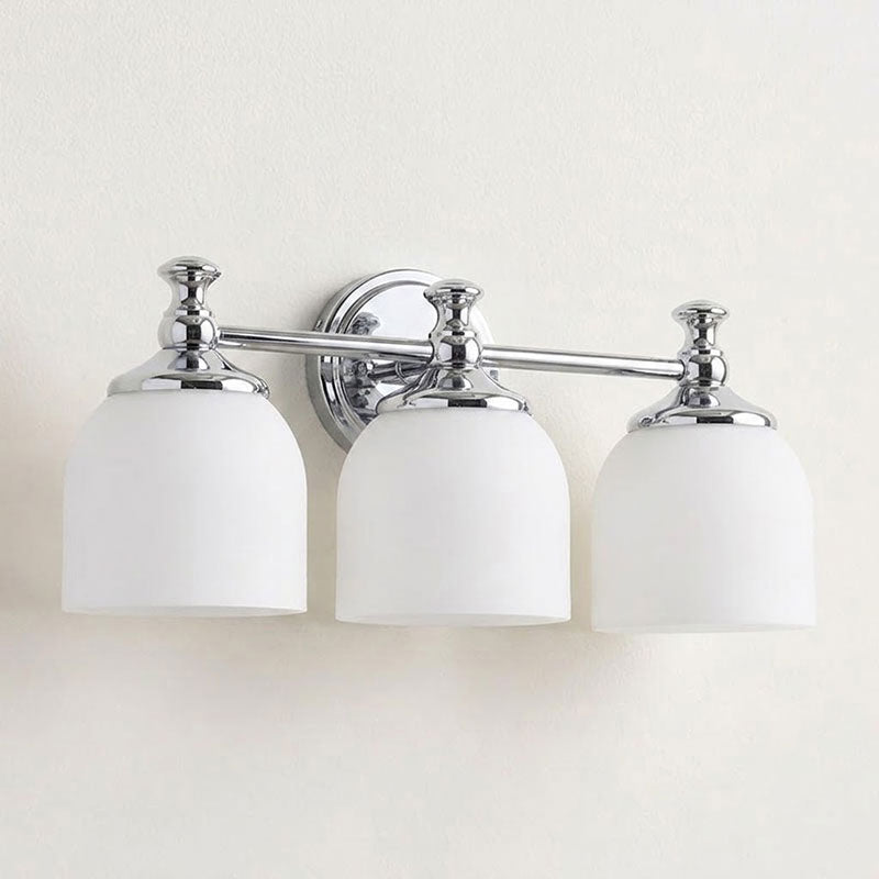 Vanity Glow Series | Brass Short Arm Wall Sconce with Milk Glass Dome for Bathroom