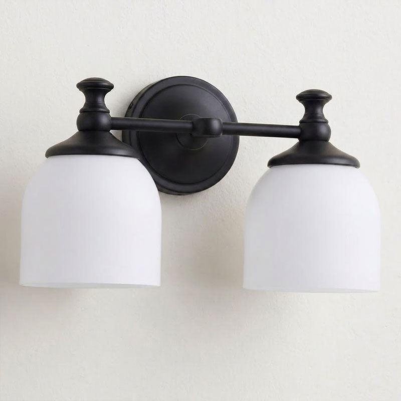 Vanity Glow Series | Brass Short Arm Wall Sconce with Milk Glass Dome for Bathroom