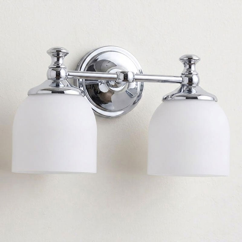 Vanity Glow Series | Brass Short Arm Wall Sconce with Milk Glass Dome for Bathroom