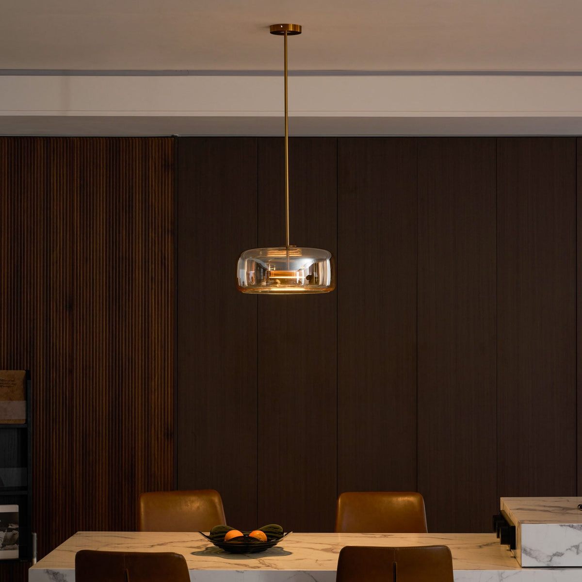 Smokara | Smoked Glass Globe Pendant Lamp with Metal Accents | Light for Kitchen Islands