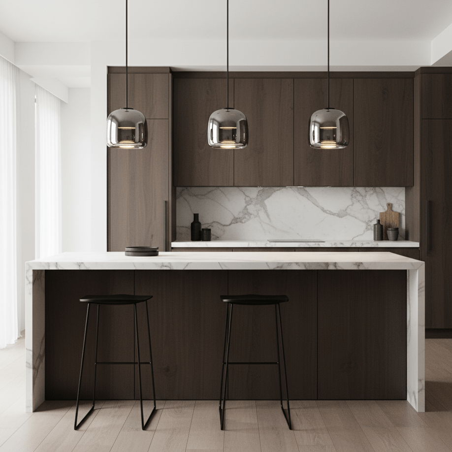 Smokara | Smoked Glass Globe Pendant Lamp with Metal Accents | Light for Kitchen Islands