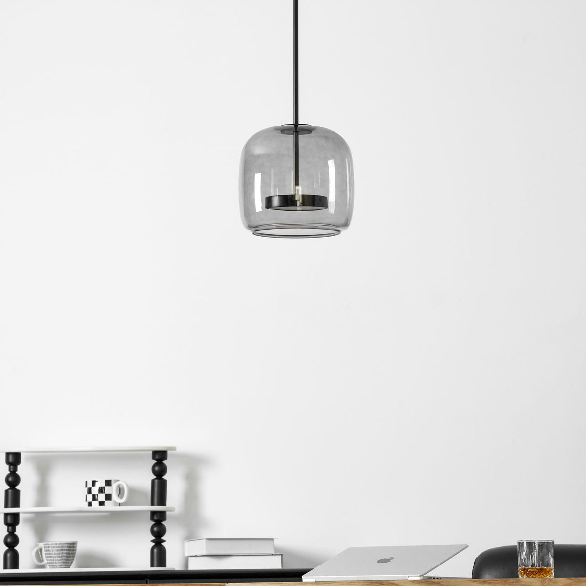 Smokara | Smoked Glass Globe Pendant Lamp with Metal Accents | Light for Kitchen Islands