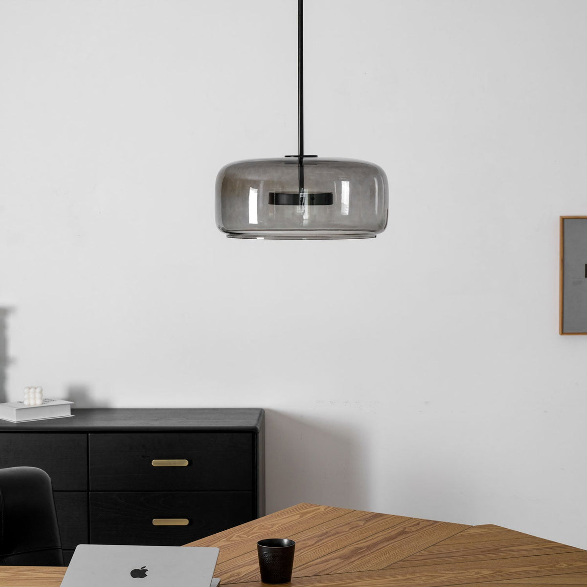 Smokara | Smoked Glass Globe Pendant Lamp with Metal Accents | Light for Kitchen Islands
