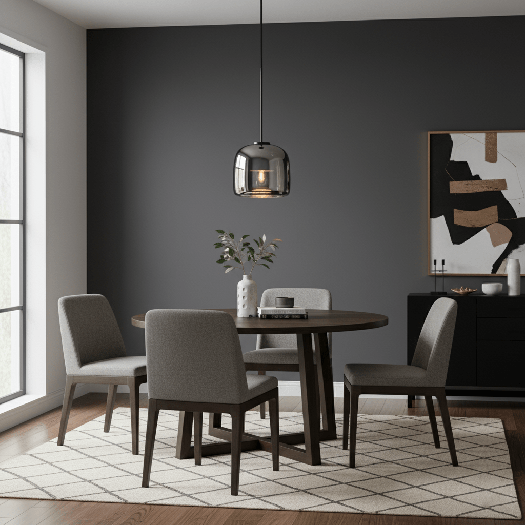 Smokara | Smoked Glass Globe Pendant Lamp with Metal Accents | Light for Kitchen Islands