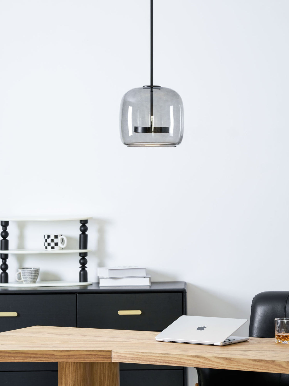 Smokara | Smoked Glass Globe Pendant Lamp with Metal Accents | Light for Kitchen Islands