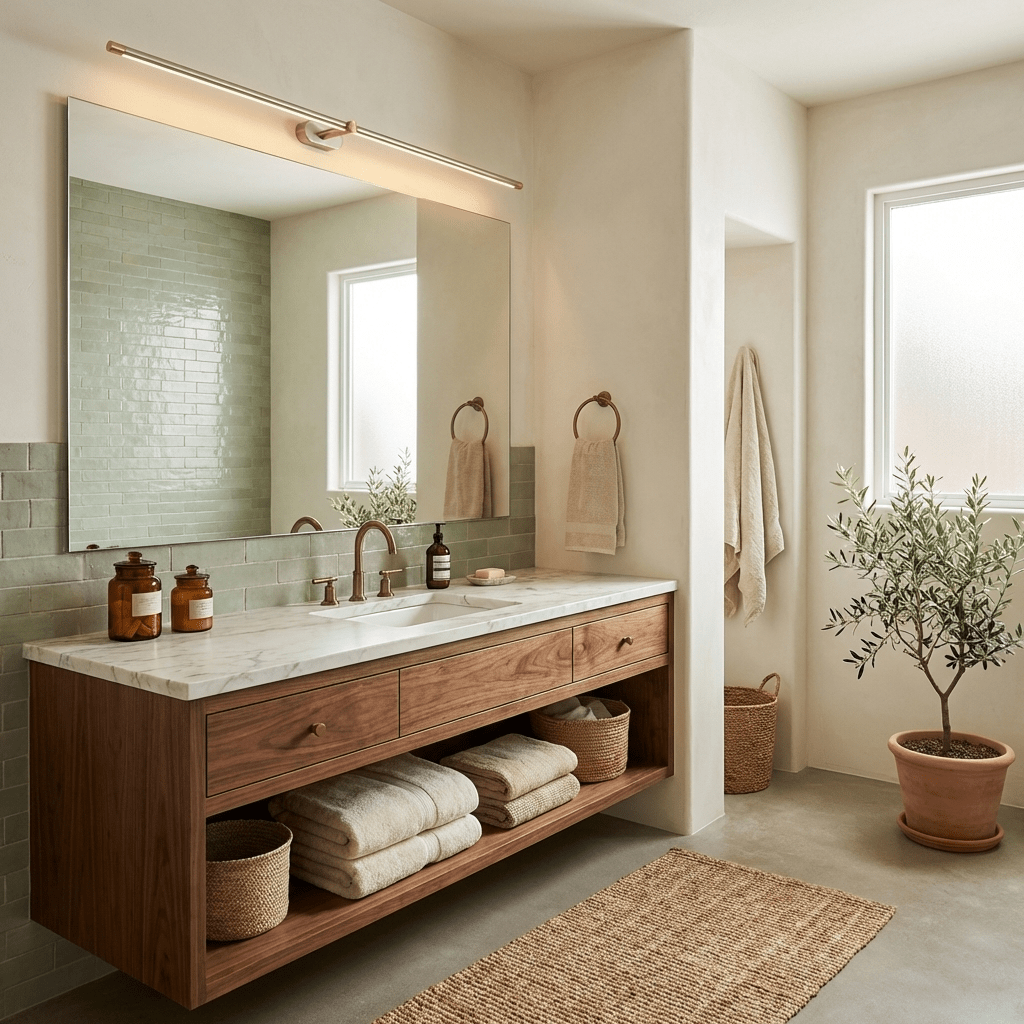 Linora | Linear LED Wall Sconce with Dimmable Warm Light | Metal Vanity Lamp for Mirrors