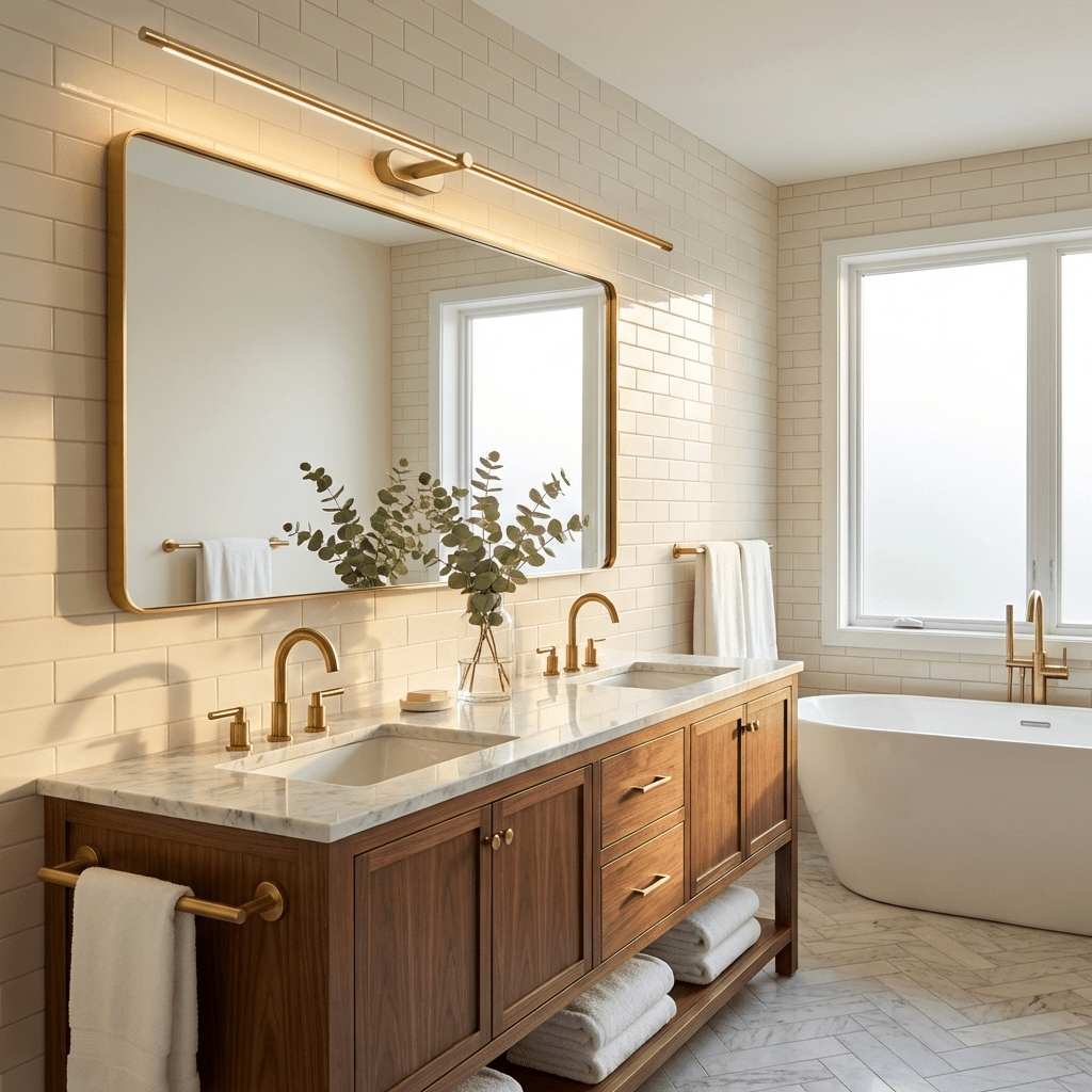 Linora | Linear LED Wall Sconce with Dimmable Warm Light | Metal Vanity Lamp for Mirrors