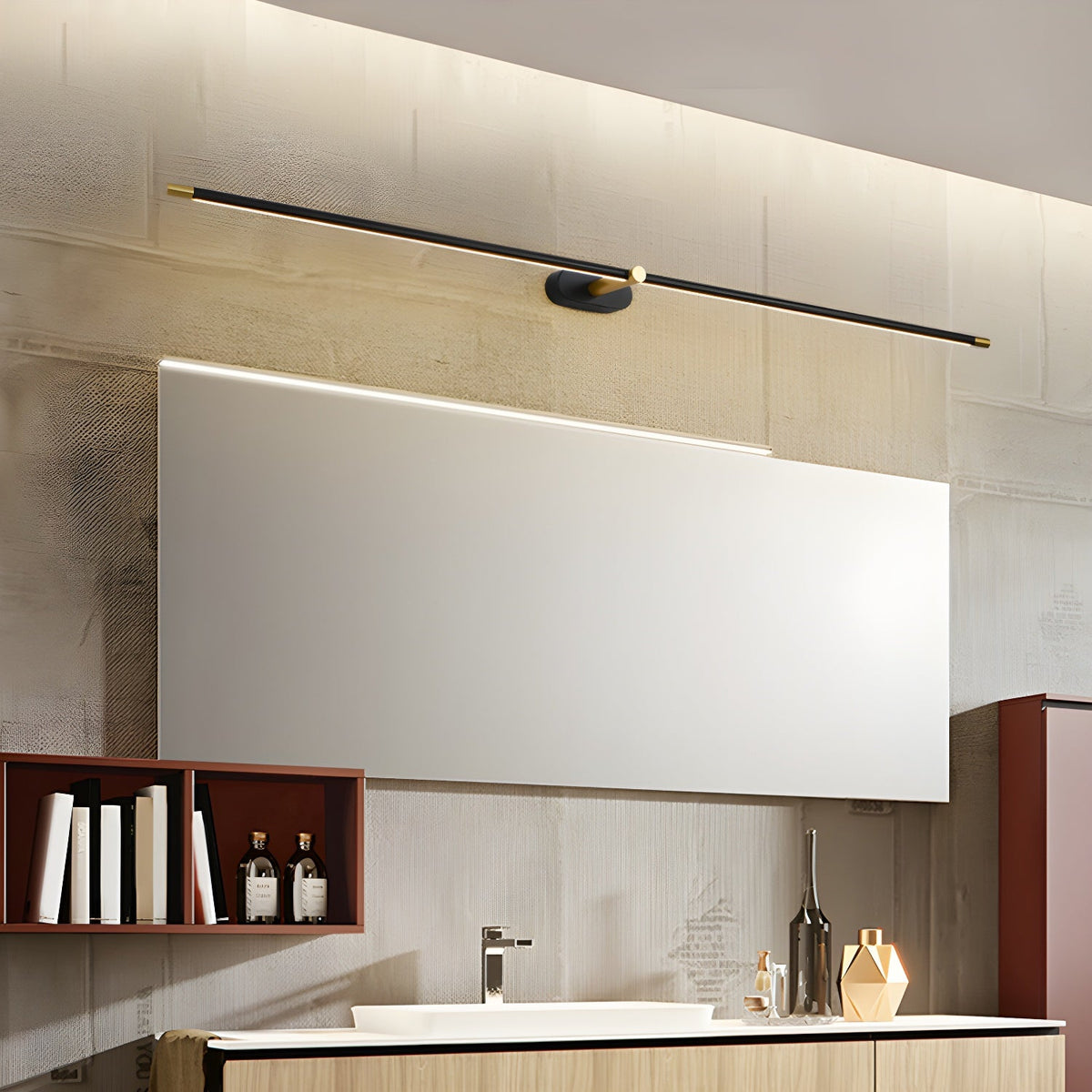 Linora | Linear LED Wall Sconce with Dimmable Warm Light | Metal Vanity Lamp for Mirrors