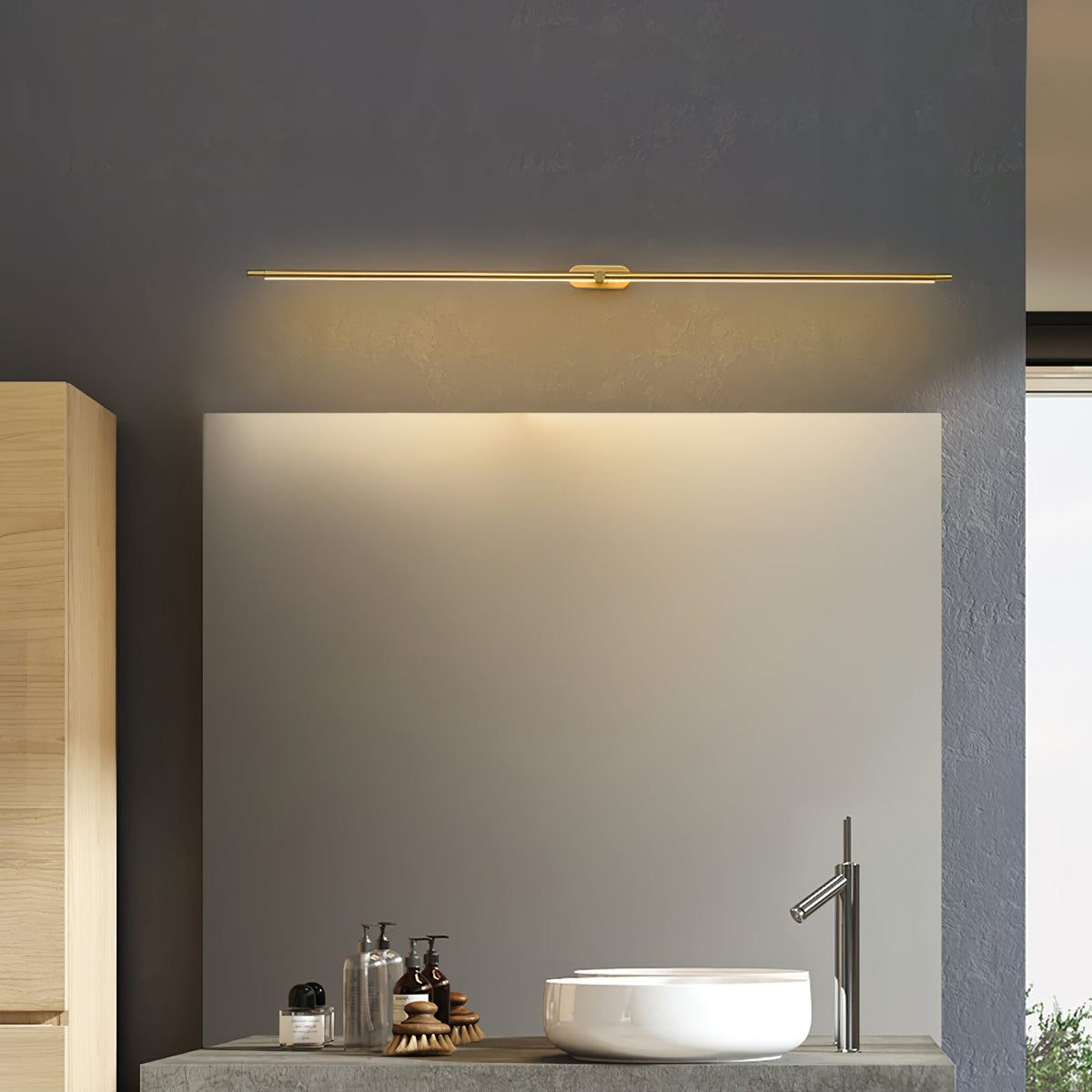 Linora | Linear LED Wall Sconce with Dimmable Warm Light | Metal Vanity Lamp for Mirrors