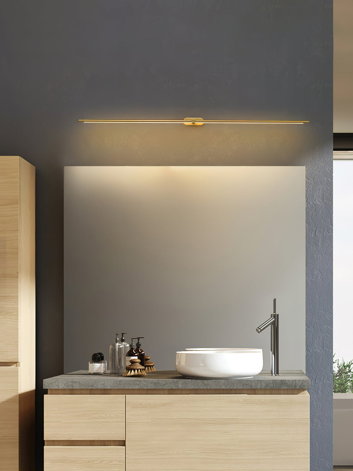 Linora | Linear LED Wall Sconce with Dimmable Warm Light | Metal Vanity Lamp for Mirrors