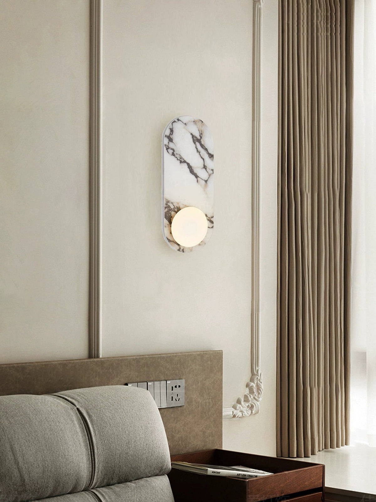 Marmo Series | Italian Marble Wall Sconce with Opaline Glass Globe for Bedside