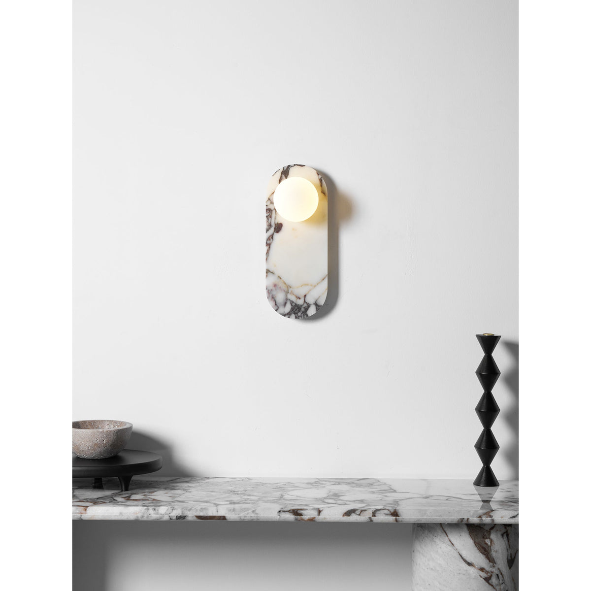 Marmo Series | Italian Marble Wall Sconce with Opaline Glass Globe for Bedside