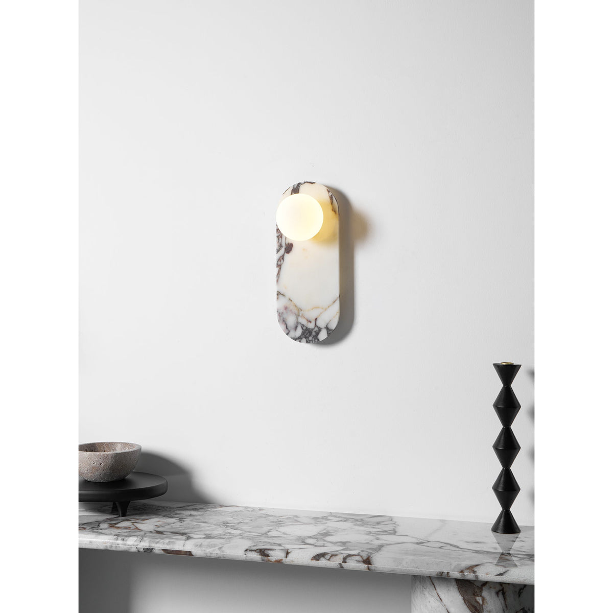 Marmo Series | Italian Marble Wall Sconce with Opaline Glass Globe for Bedside