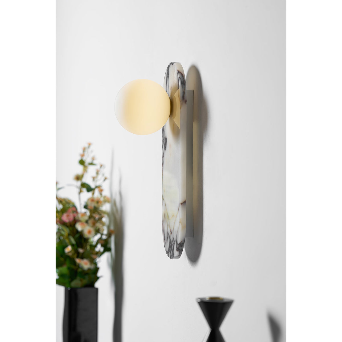 Marmo Series | Italian Marble Wall Sconce with Opaline Glass Globe for Bedside