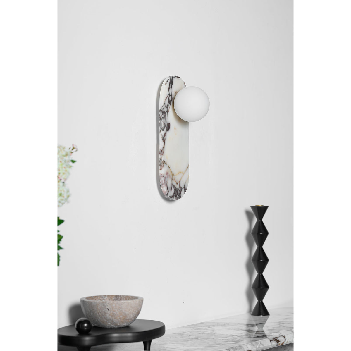 Marmo Series | Italian Marble Wall Sconce with Opaline Glass Globe for Bedside