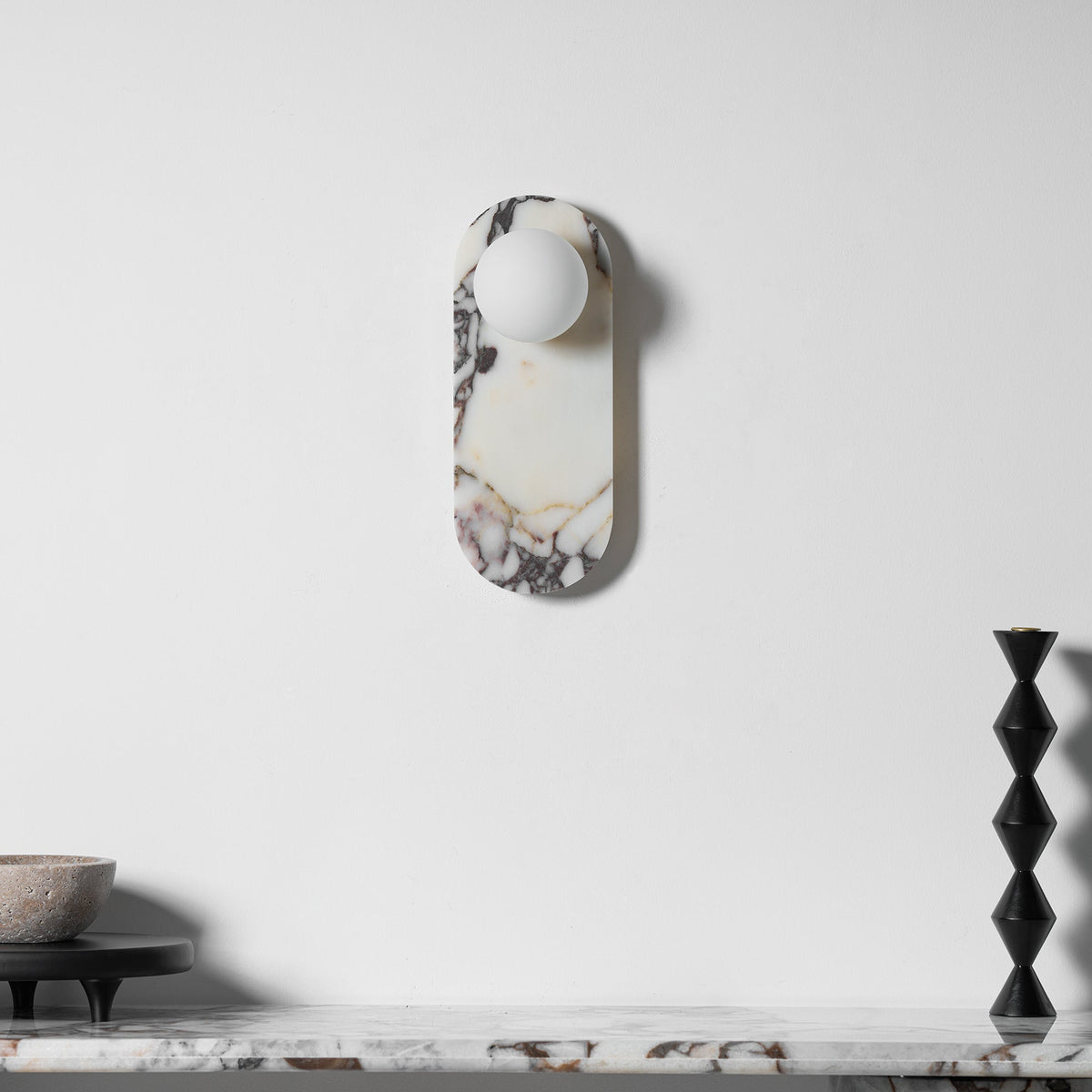 Marmo Series | Italian Marble Wall Sconce with Opaline Glass Globe for Bedside