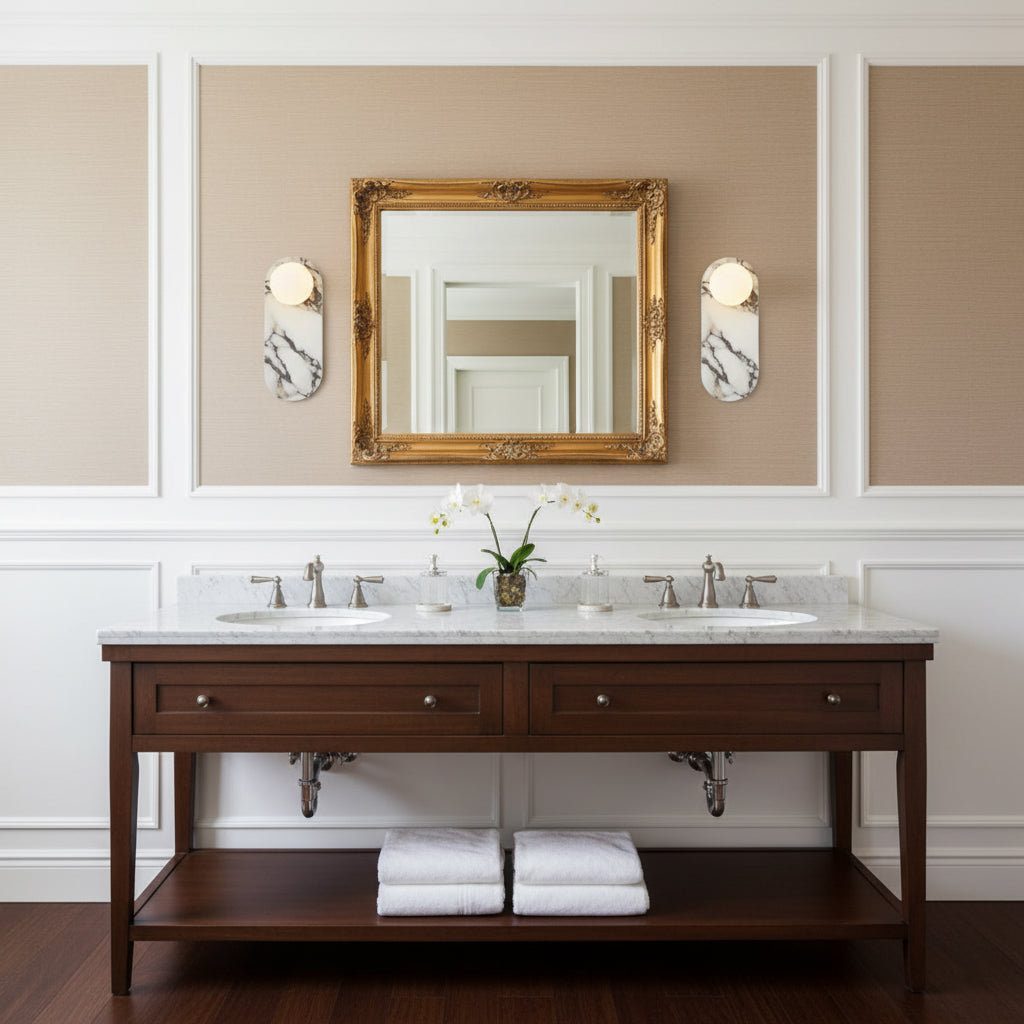 Marmo Series | Italian Marble Wall Sconce with Opaline Glass Globe for Bedside