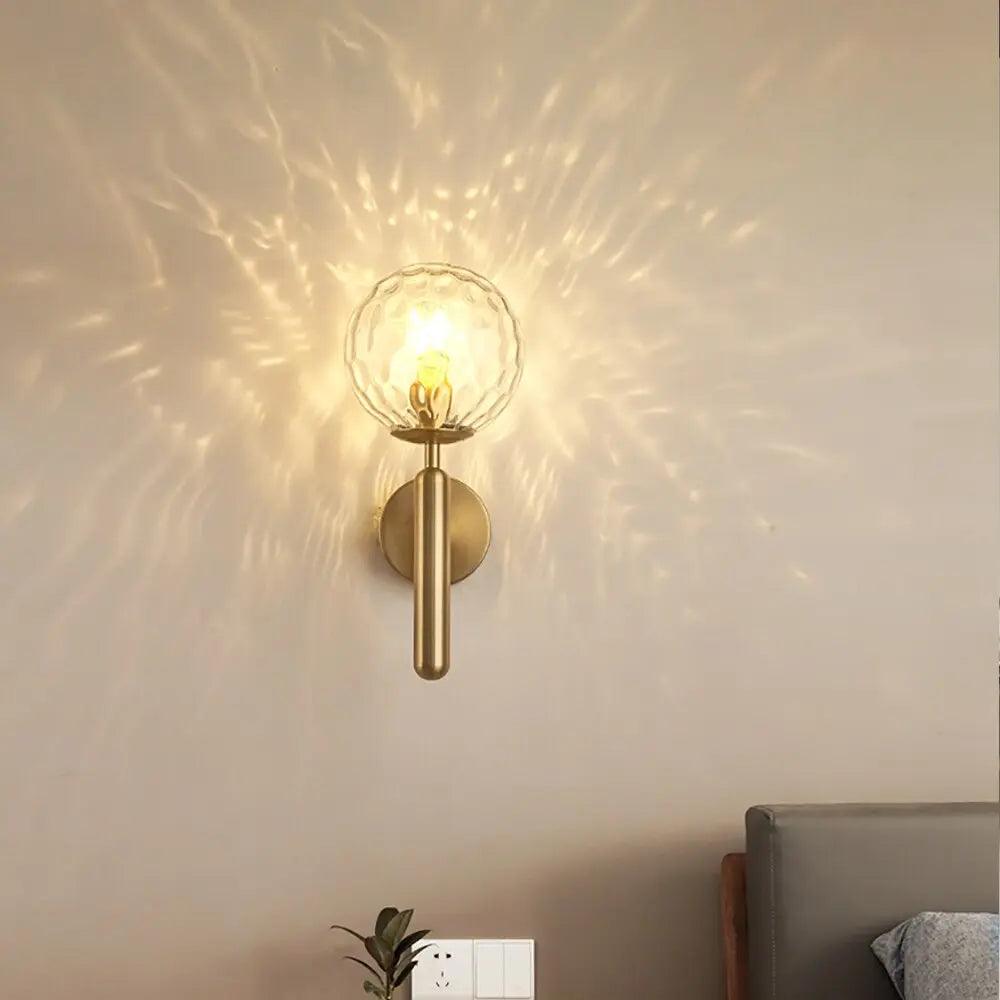 Lustrina | Gold Wall Sconce with Handcrafted Glass Shade, Milk or Ripple Glass Wall Lamp