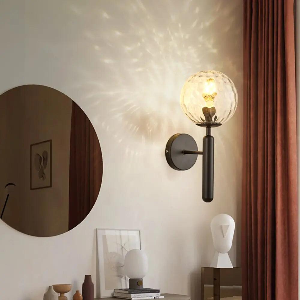 Lustrina | Gold Wall Sconce with Handcrafted Glass Shade, Milk or Ripple Glass Wall Lamp