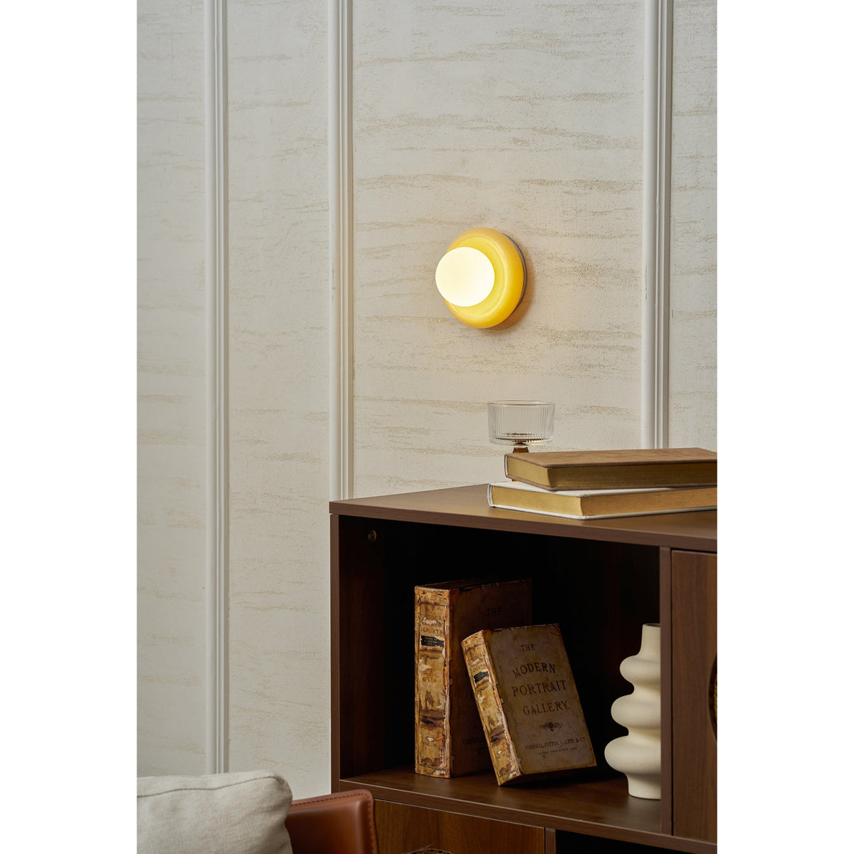 Onyx Halo Series | Natural Onyx Wall Sconce with White Glass Diffuser for Bedside